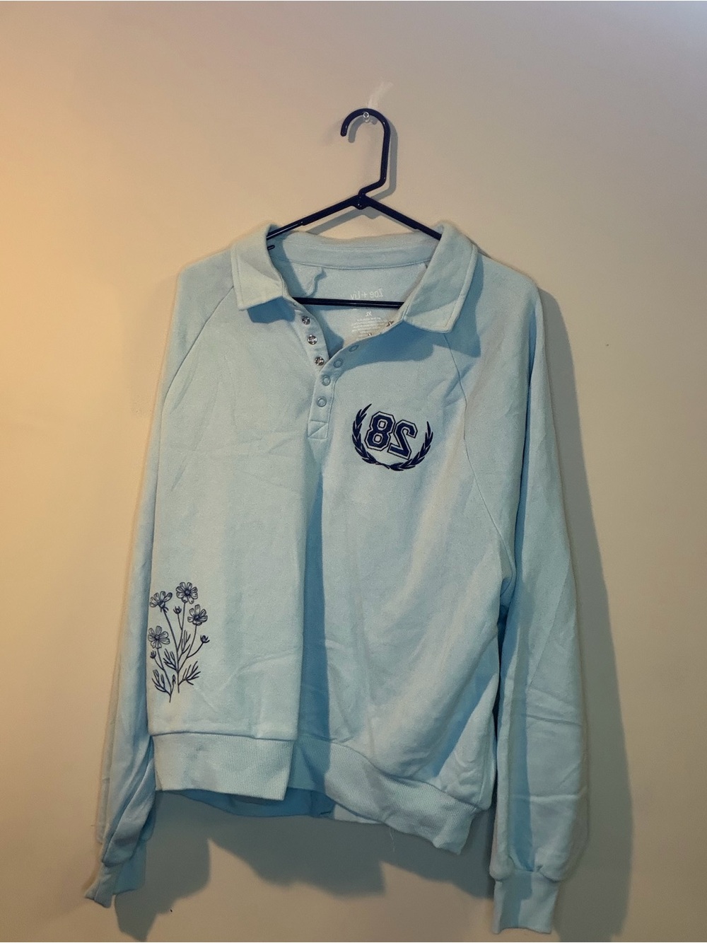 Zoe + Liv Light Blue Long-Sleeve Polo Sweatshirt with Navy Embroidery